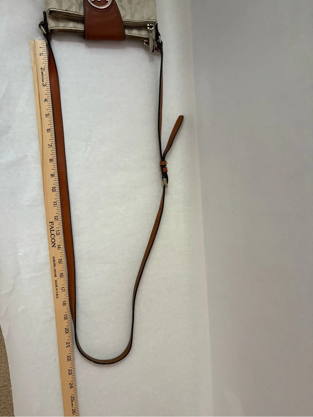 Michael Kors Beige & Brown Leather MK Crossbody purse